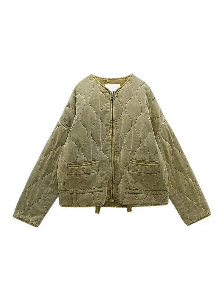 W&W Mode | Gepolsterte Uni-Farbe Reißverschlussjacke