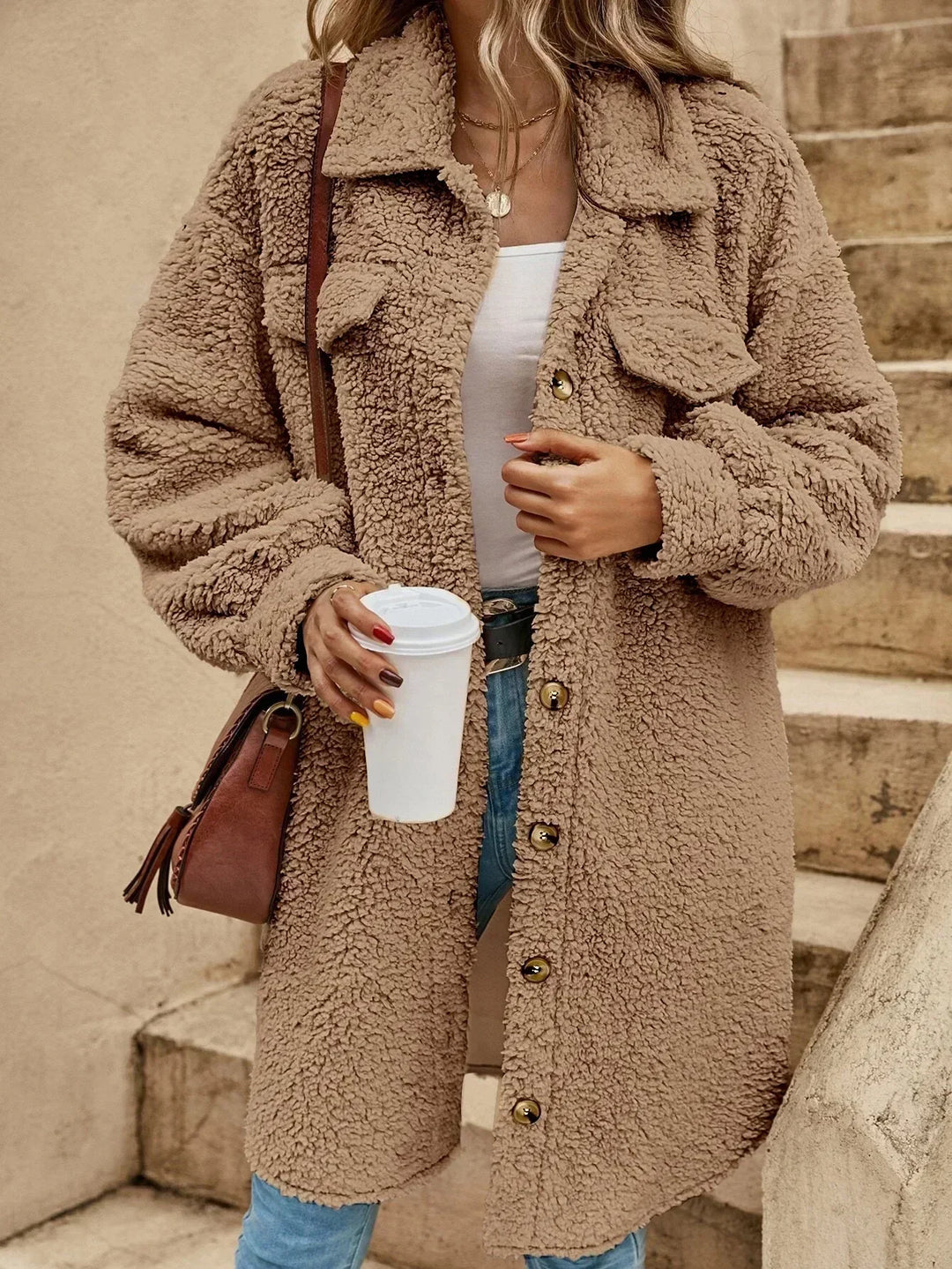 W&W Mode - Damen Button-up Mantel mit auffälligen Knöpfen