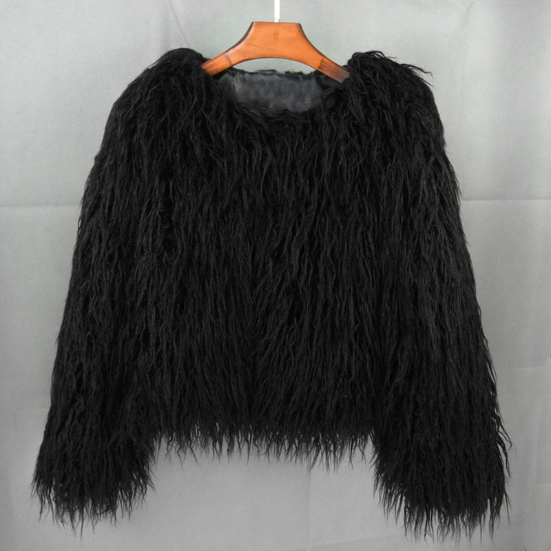 W&W Mode Mantel für Damen, dicker, warmer Kunstpelzmantel