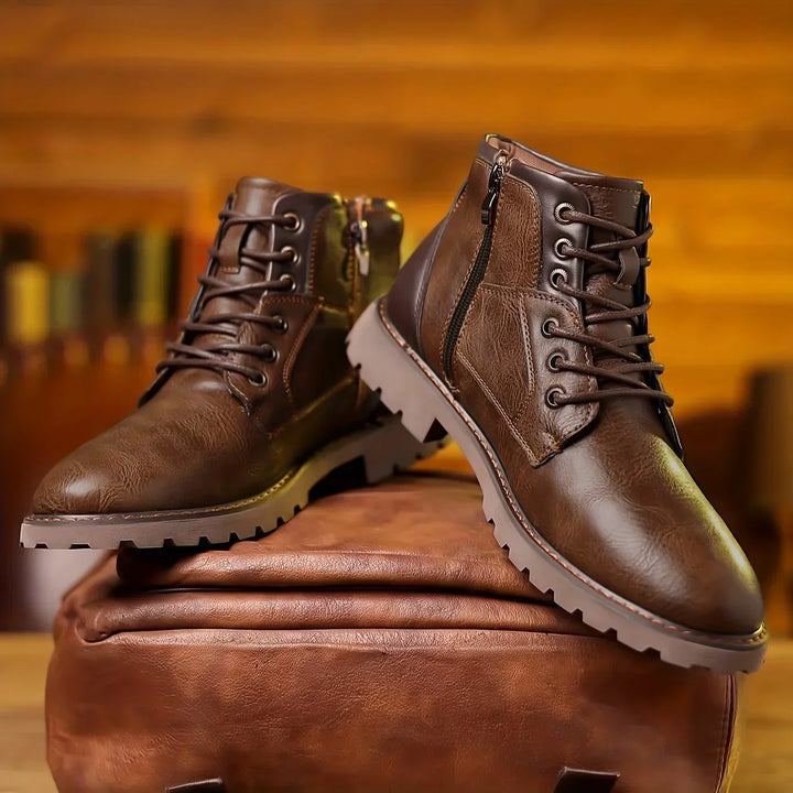 W&W Mode | Klassische Herren Lederstiefeletten Mit Robuster Sohle Und Seitlichem Reißverschluss