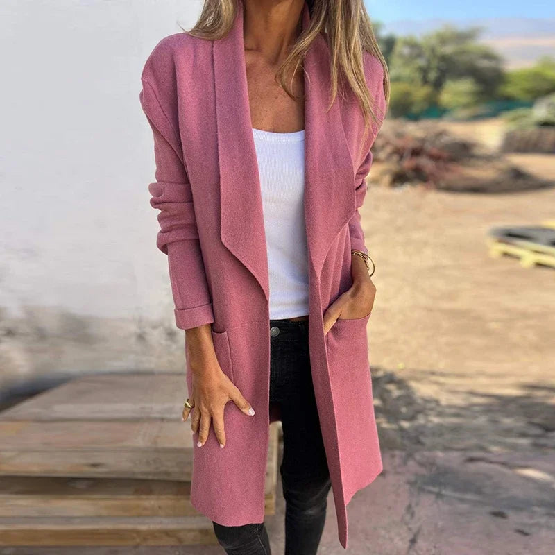 W&W Mode | Einfarbiger Mid-Length Cardigan Mantel