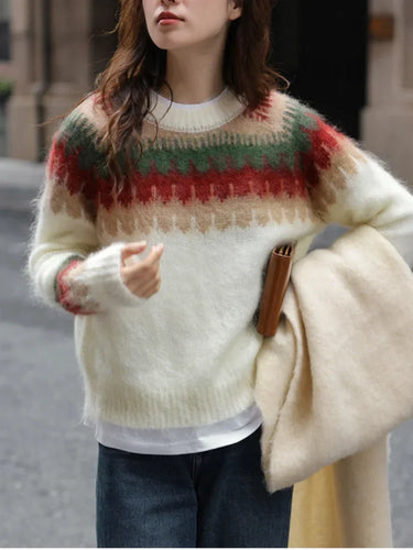 W&W Mode - Hässlicher Weihnachtspulli - Dick gestrickter Pullover mit Retro-Muster