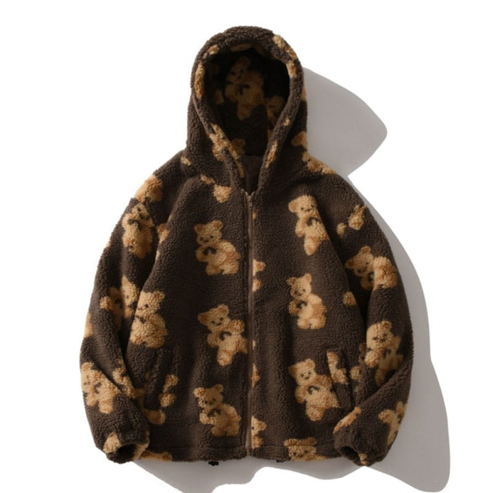 W&W Mode Harajuku Bär Teddy Druck Plüsch Jacke flauschige Kapuze Oberbekleidung