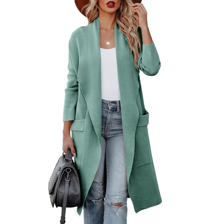 W&W Mode - Stilvoller Damen Freizeit langer einfarbiger Mantel mit Taschen