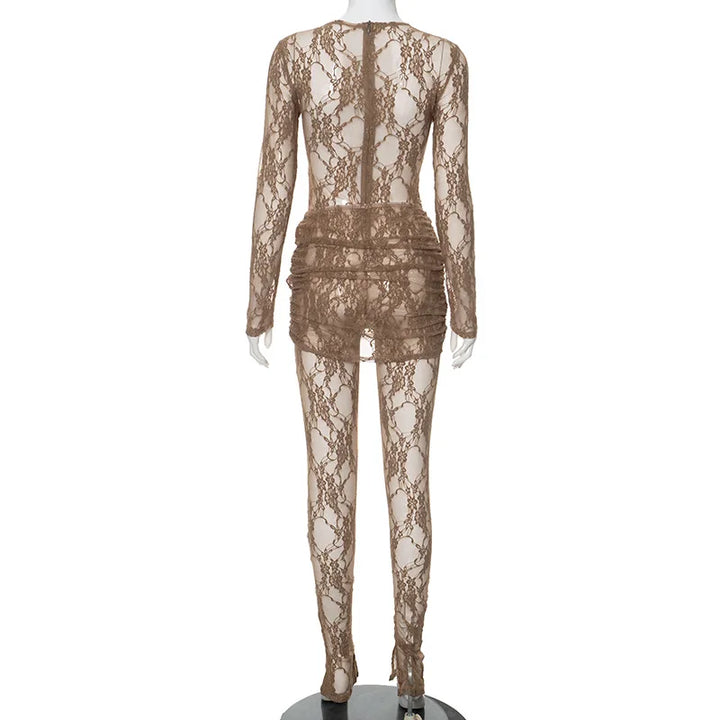 Damen-Jumpsuit aus Polyester mit Spitzenbesatz und Cut-outs