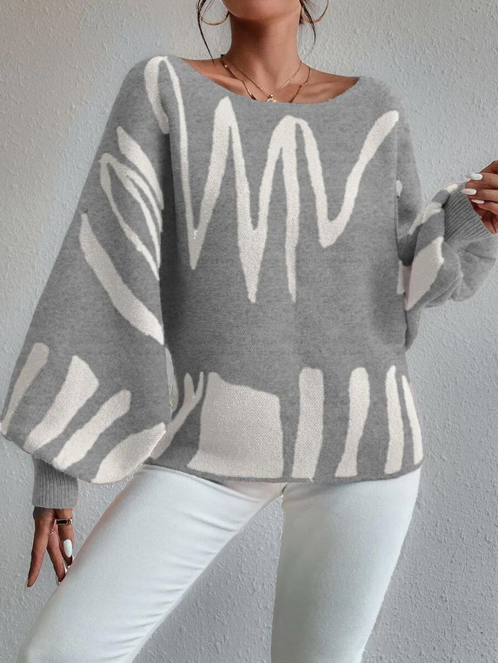 W&W Mode Pullover | Hellgrauer schulterfreier Oversized-Pullover mit Puffärmeln