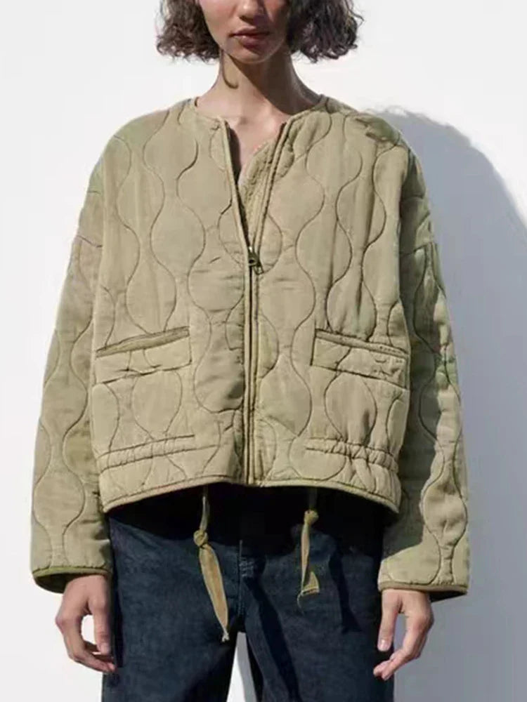 W&W Mode | Gepolsterte Uni-Farbe Reißverschlussjacke
