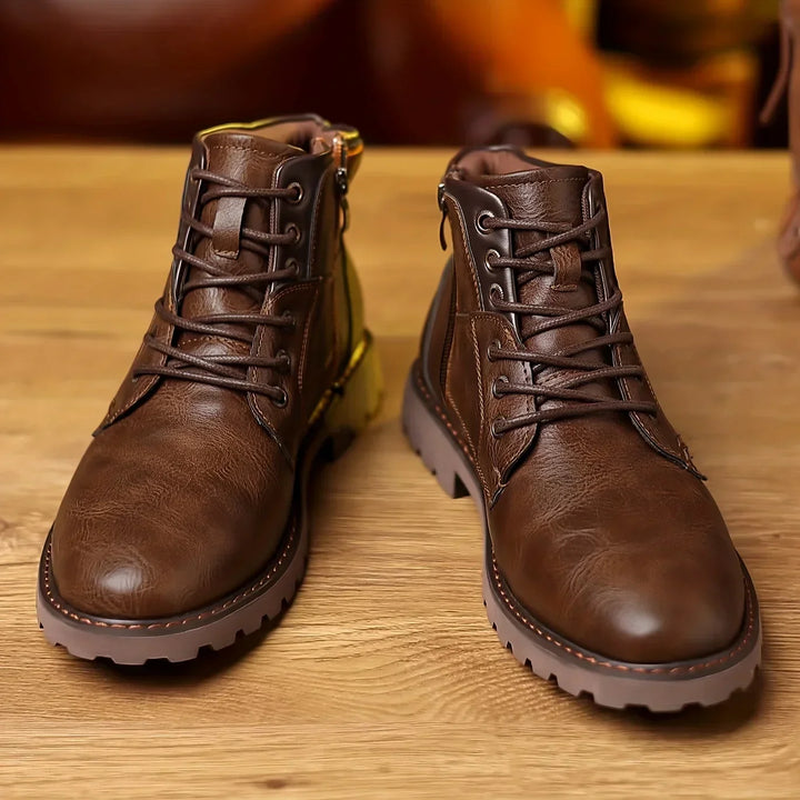 W&W Mode | Klassische Herren Lederstiefeletten Mit Robuster Sohle Und Seitlichem Reißverschluss