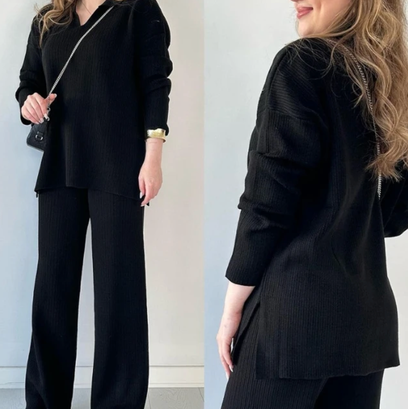 W&W Mode | Bequemes Strick-Zweiteilerset Mit V-Ausschnitt