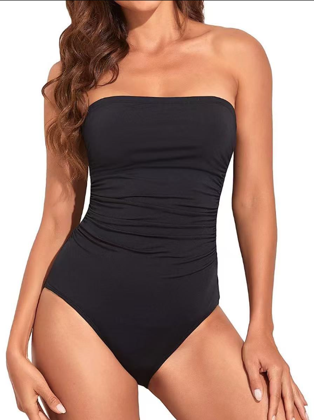 W&W Mode | Trägerlose Einteiler Bikini Für Frauen Bauchkontrolle Bandeau Badeanzüge Rüsche Schlankend Badebekleidung