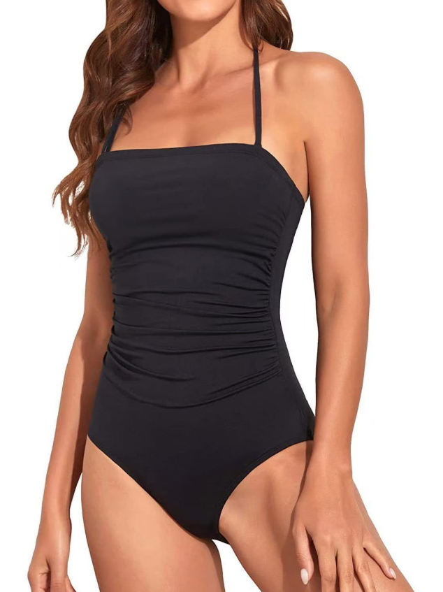 W&W Mode | Trägerlose Einteiler Bikini Für Frauen Bauchkontrolle Bandeau Badeanzüge Rüsche Schlankend Badebekleidung