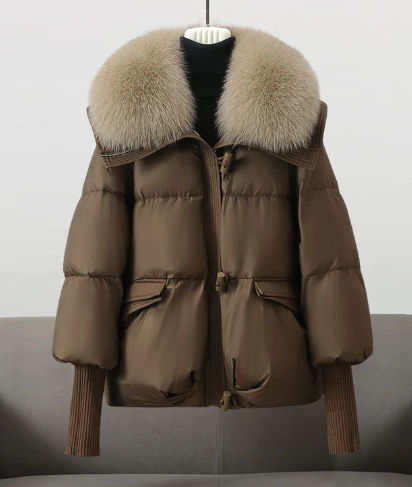 W&W Mode | Stilvolle Winter Chic Gewatteete Jacke mit Pelzkragen für Frauen