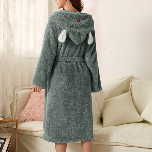 W&W Mode | Lässiger Herbst Dickes Flanell Kapuzenbademantel für Frauen
