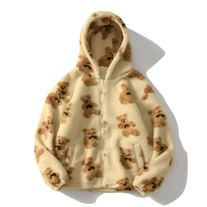 W&W Mode Harajuku Bär Teddy Druck Plüsch Jacke flauschige Kapuze Oberbekleidung