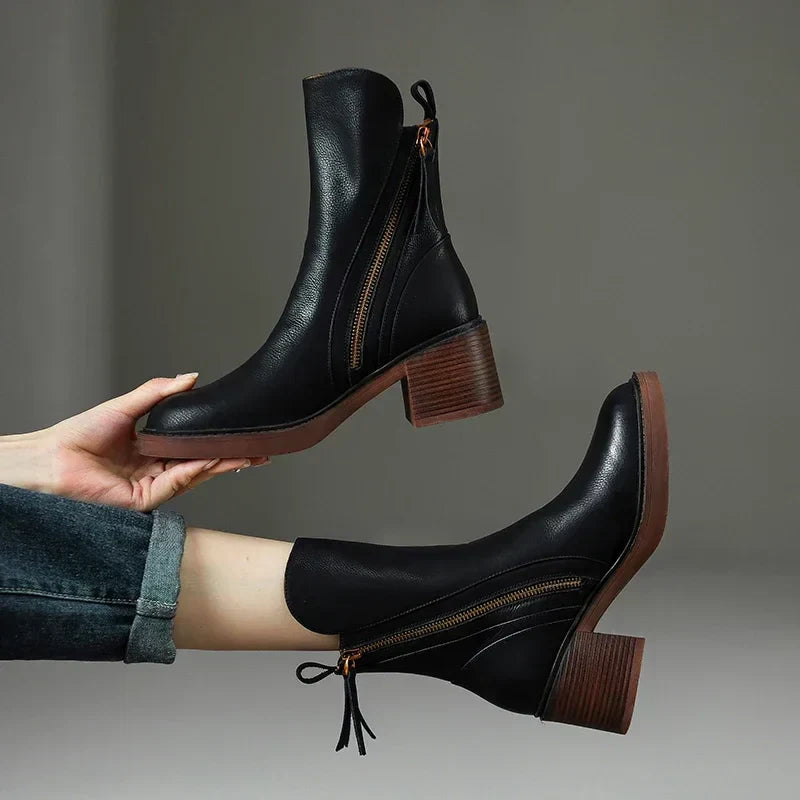 W&W Mode | Leder Stiefeletten Damen – stilvolle Stiefel mit Blockabsatz