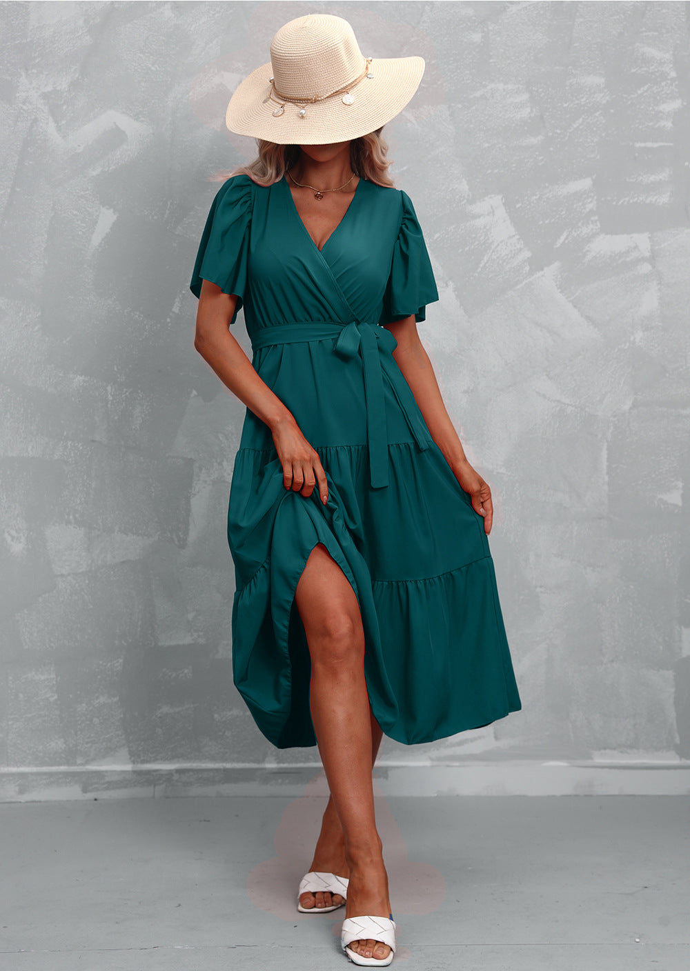 W&W Mode - Grünes Midi-Kleid mit Rüschen