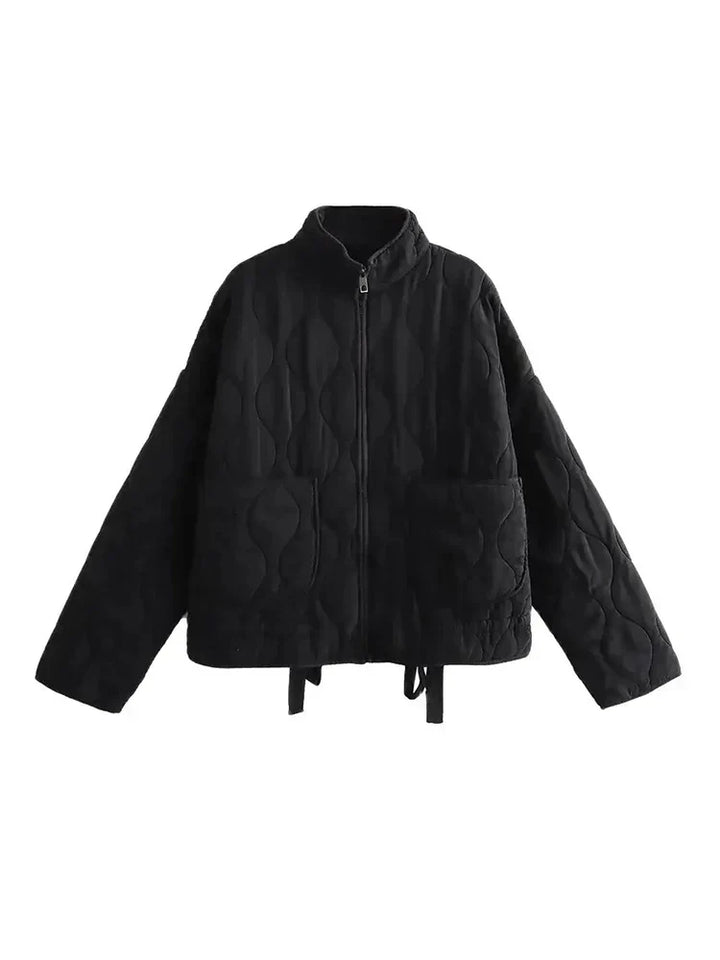 W&W Mode | Gepolsterte Uni-Farbe Reißverschlussjacke