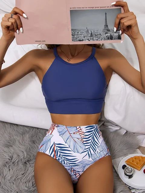 W&W Mode | Bikini-Set mit hoher Taille und tropischem Druck für Damen