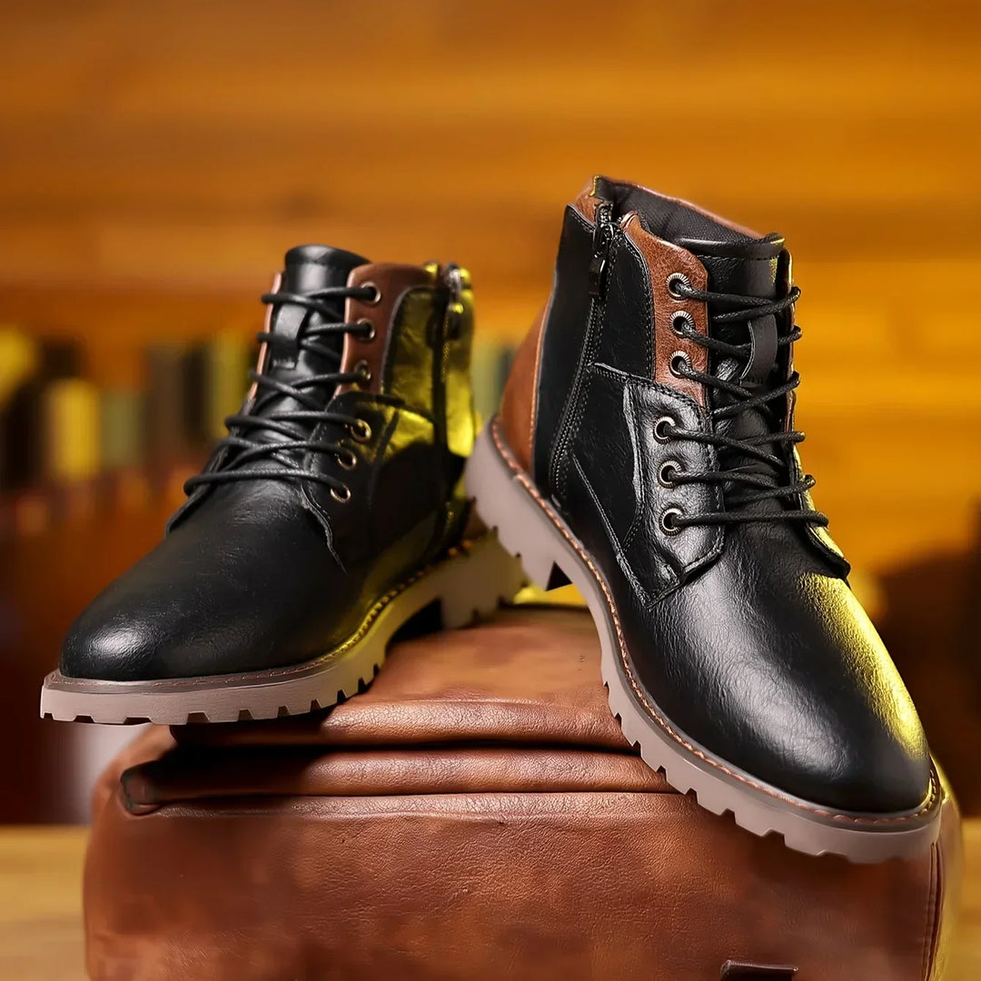 W&W Mode | Klassische Herren Lederstiefeletten Mit Robuster Sohle Und Seitlichem Reißverschluss