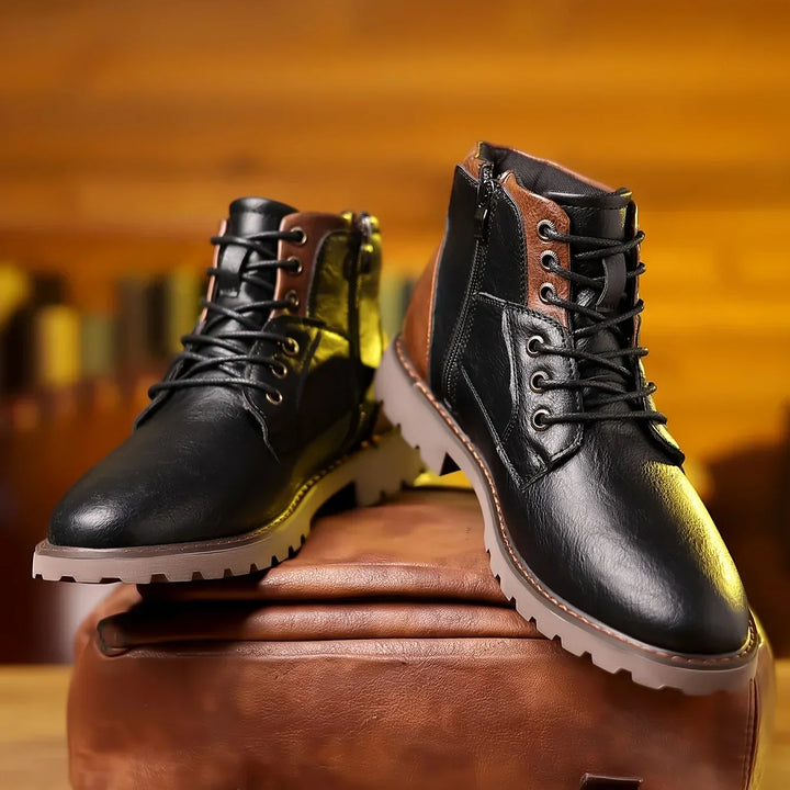 W&W Mode | Klassische Herren Lederstiefeletten Mit Robuster Sohle Und Seitlichem Reißverschluss