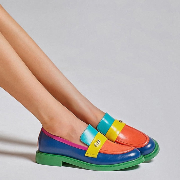 W&W Mode | Multi Color Block Echtes Leder Loafer