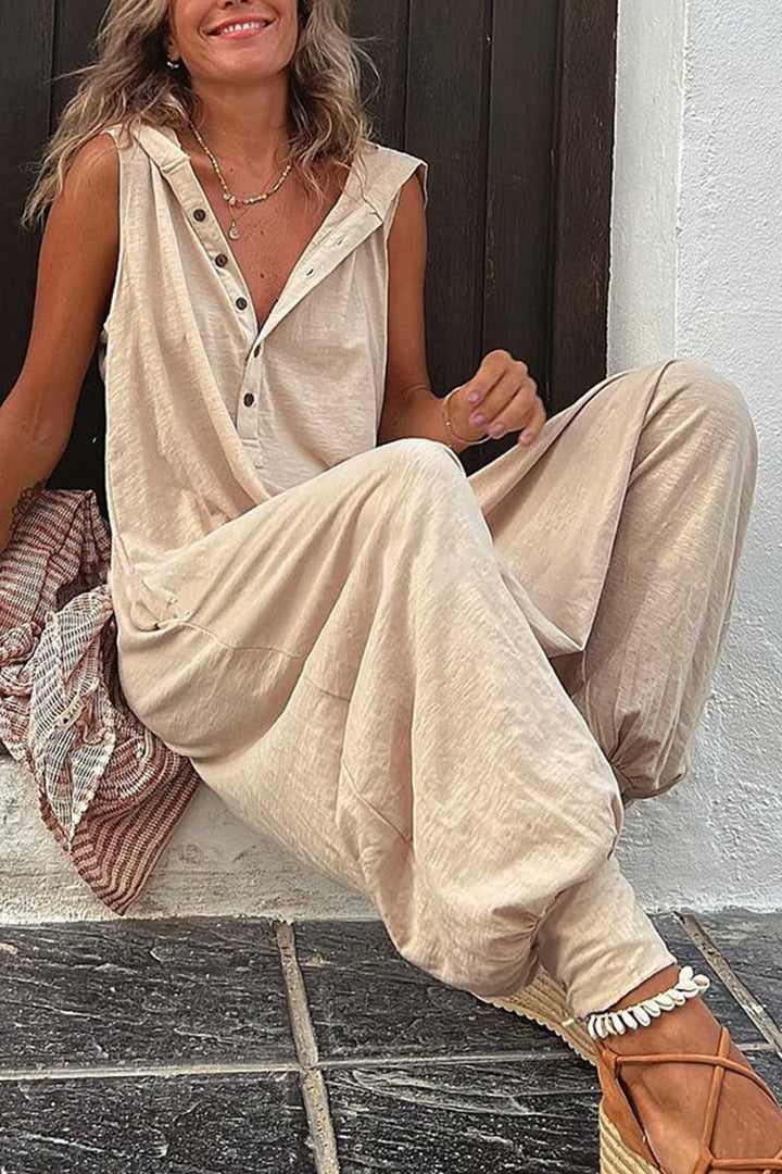 Damen-Jumpsuit ohne Ärmel mit Kapuze