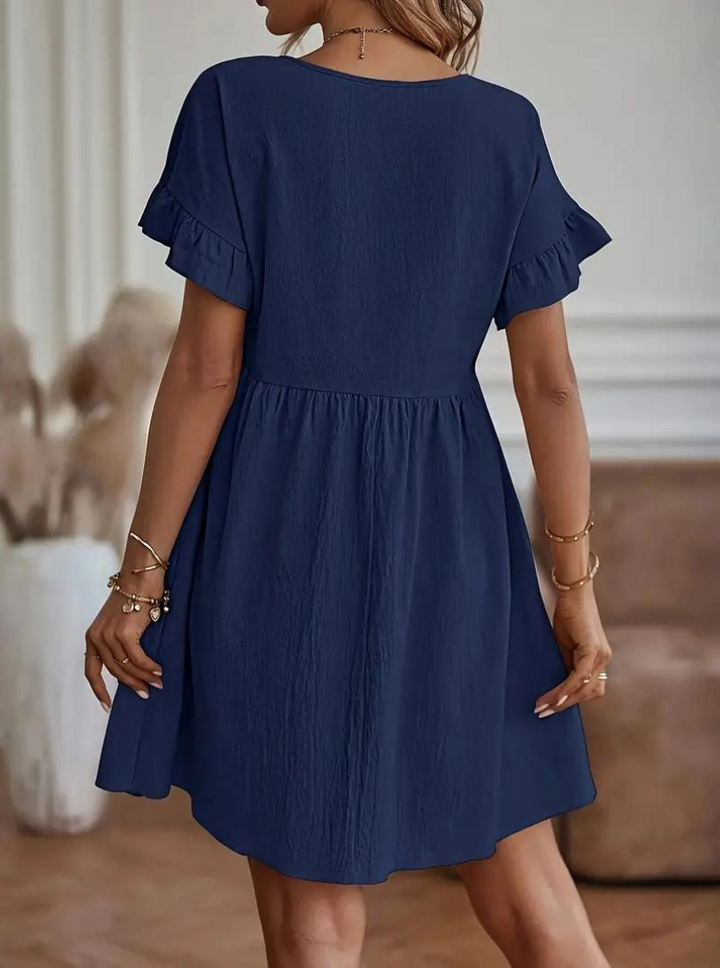 W&W Mode | Loose Fit Kurze Ärmel Rüschenkleid Kurzes Kleid