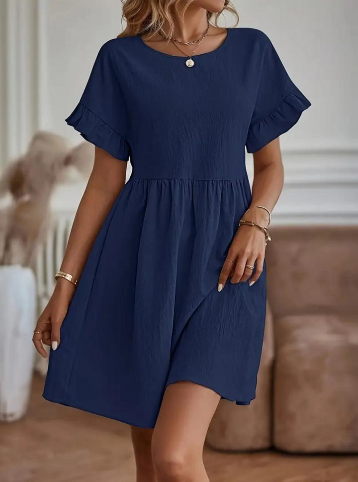 W&W Mode | Loose Fit Kurze Ärmel Rüschenkleid Kurzes Kleid
