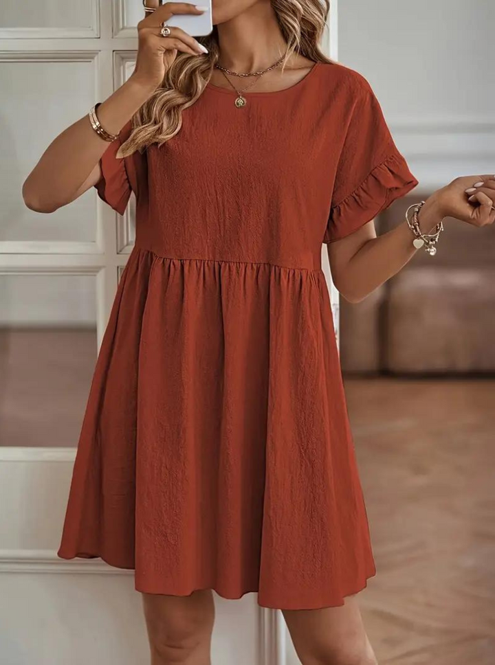 W&W Mode | Loose Fit Kurze Ärmel Rüschenkleid Kurzes Kleid