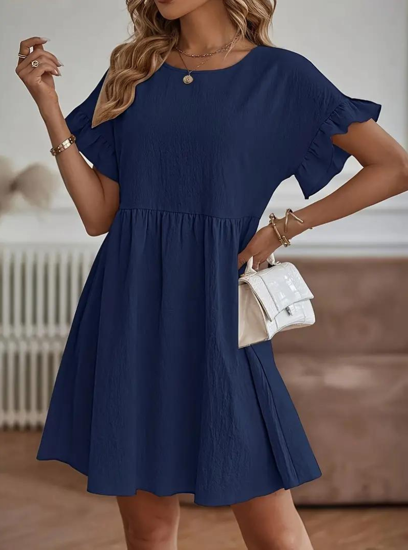 W&W Mode | Loose Fit Kurze Ärmel Rüschenkleid Kurzes Kleid