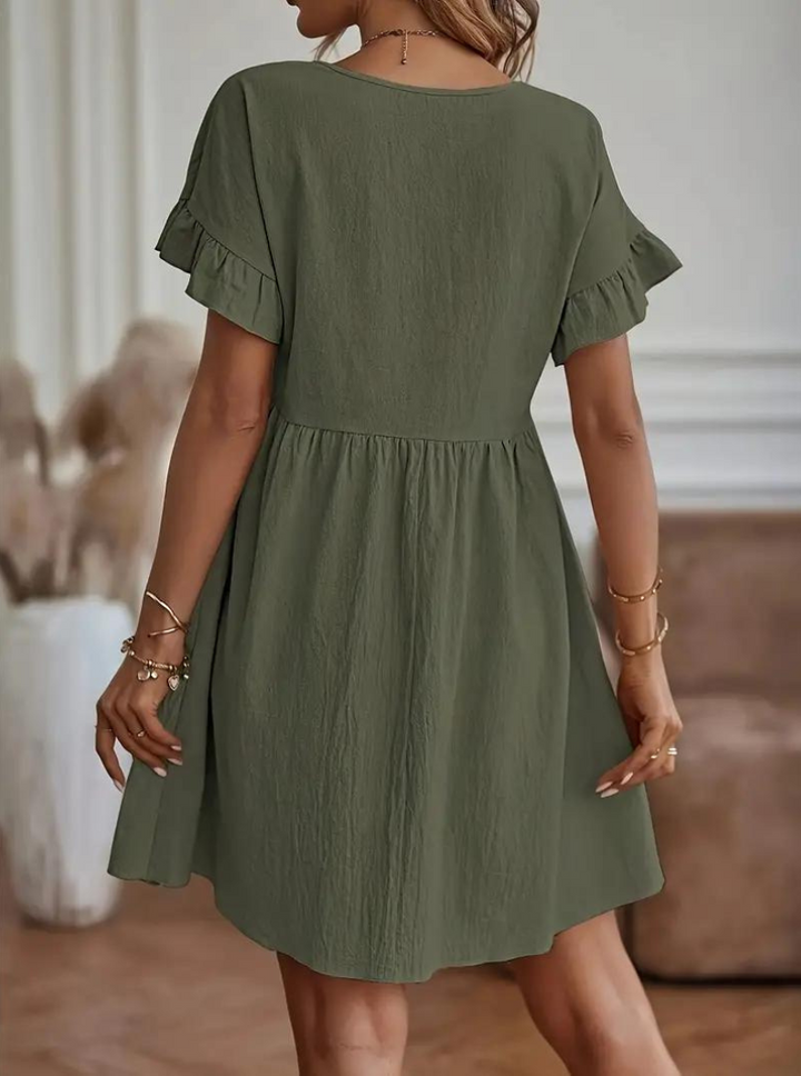 W&W Mode | Loose Fit Kurze Ärmel Rüschenkleid Kurzes Kleid
