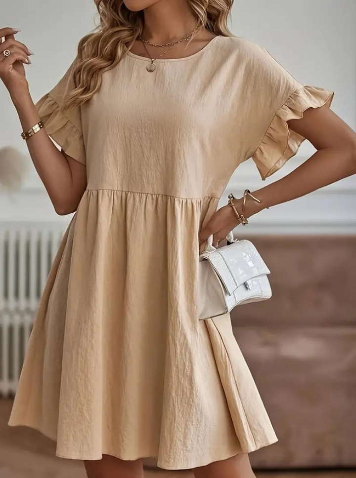 W&W Mode | Loose Fit Kurze Ärmel Rüschenkleid Kurzes Kleid