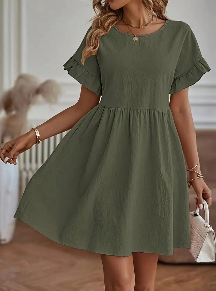 W&W Mode | Loose Fit Kurze Ärmel Rüschenkleid Kurzes Kleid