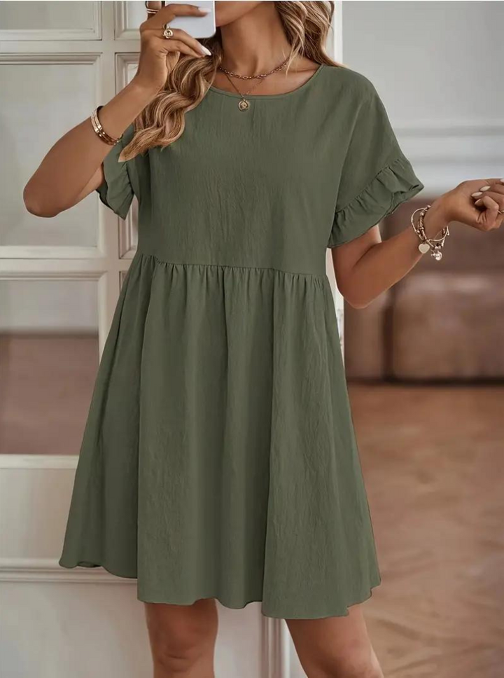 W&W Mode | Loose Fit Kurze Ärmel Rüschenkleid Kurzes Kleid