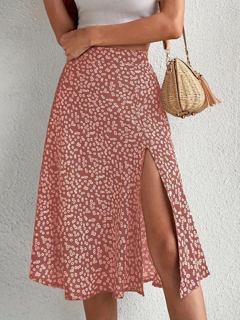 W&W Mode | Sommerrock, floral, geteilt, Midi-Rock, Rock mit hoher Taille