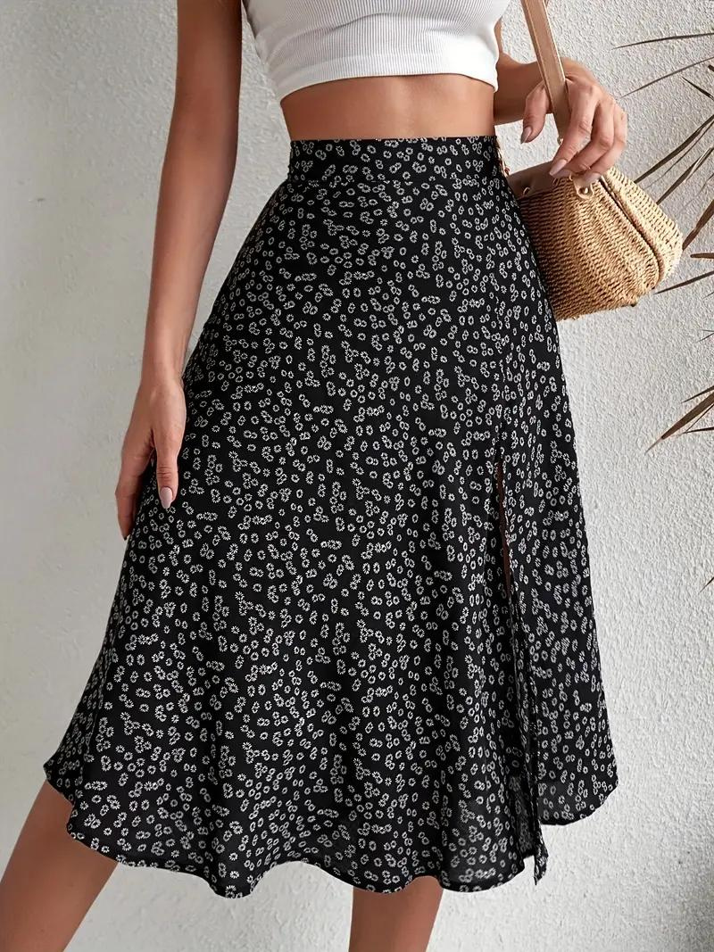 W&W Mode | Sommerrock, floral, geteilt, Midi-Rock, Rock mit hoher Taille