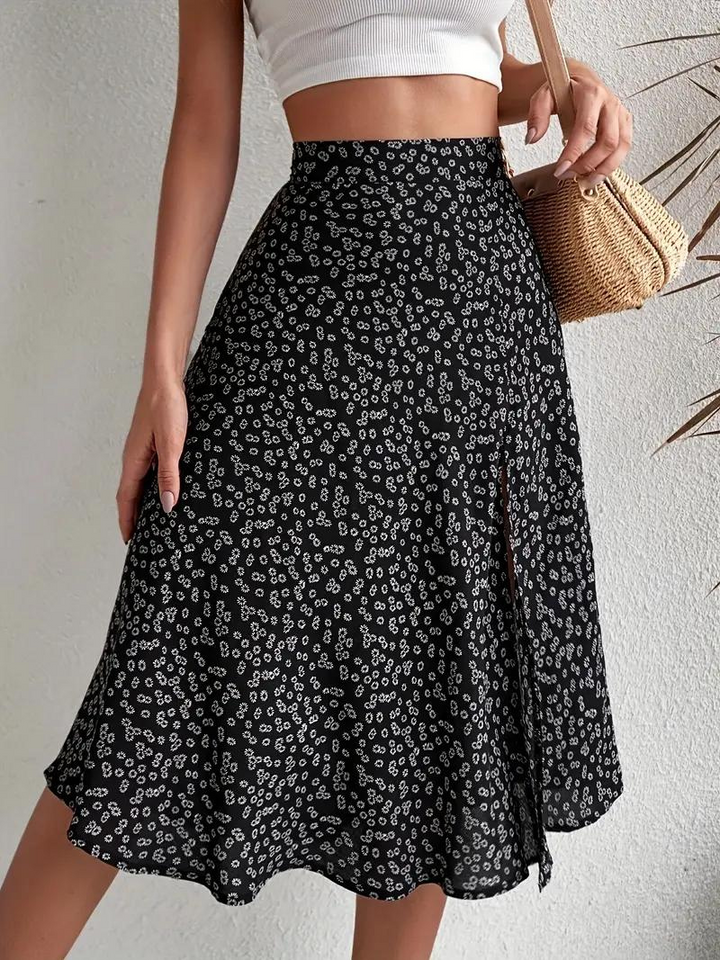 W&W Mode | Sommerrock, floral, geteilt, Midi-Rock, Rock mit hoher Taille