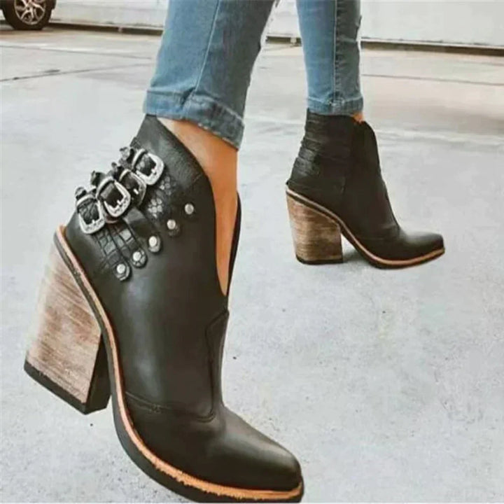 W&W Mode - Markante Biker Stiefeletten mit Nietenbesatz Robuste Schnallen-Optik