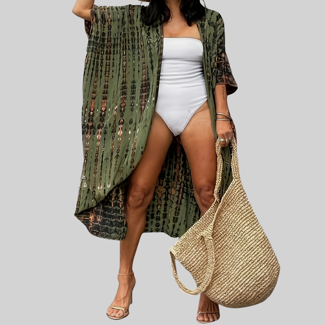 W&W Mode Midi Kimono – Boho – Allover-Print Loose Fit