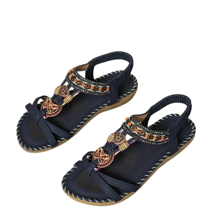 W&W Mode Flache Sandalen - Boho - Strass Schmetterling