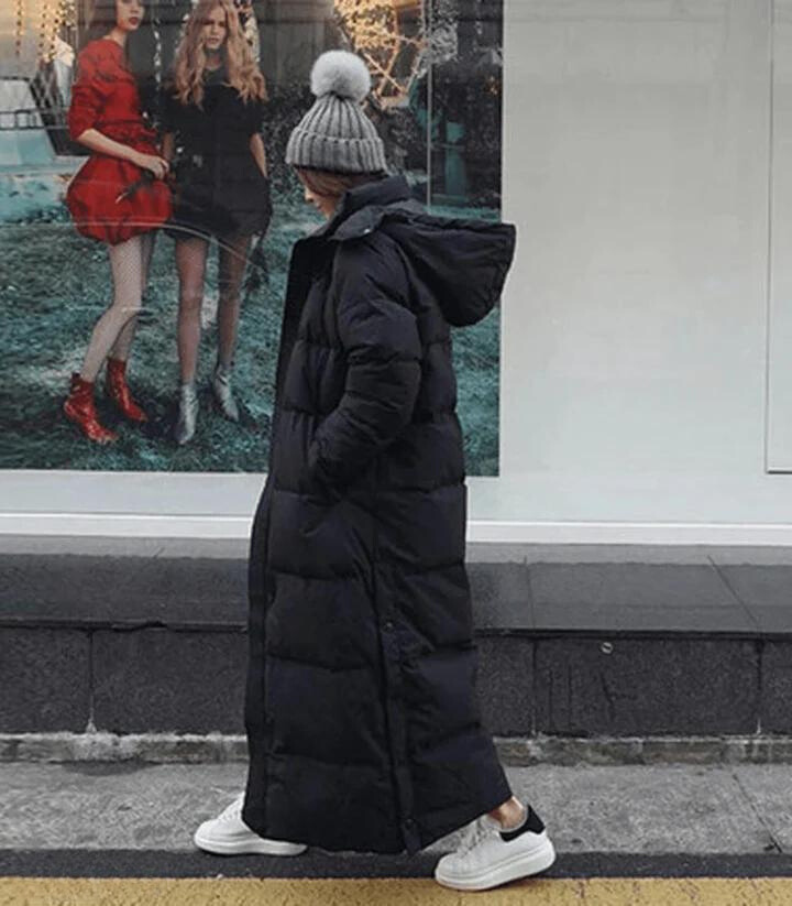 W&W Mode | Lange Kapuzenpuffer Daunen Jacke für Frauen