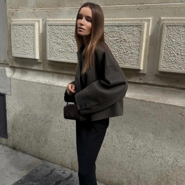 W&W Mode | Einreiher Lockere Passform Kurzer Wollmantel Woll Trenchcoat für Damen