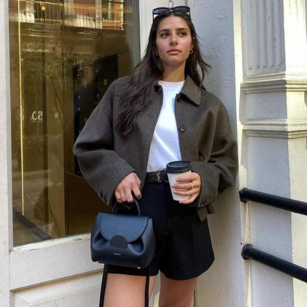 W&W Mode | Einreiher Lockere Passform Kurzer Wollmantel Woll Trenchcoat für Damen