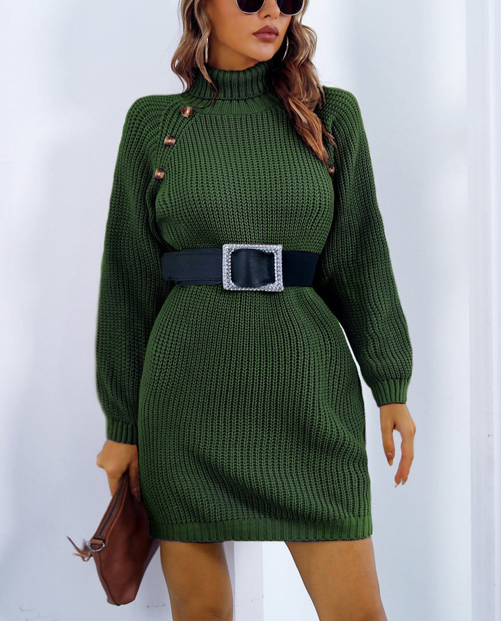 W&W Mode | Schicke Herbst Strickkleid mit Kragen und Knopfverschluss für Frauen