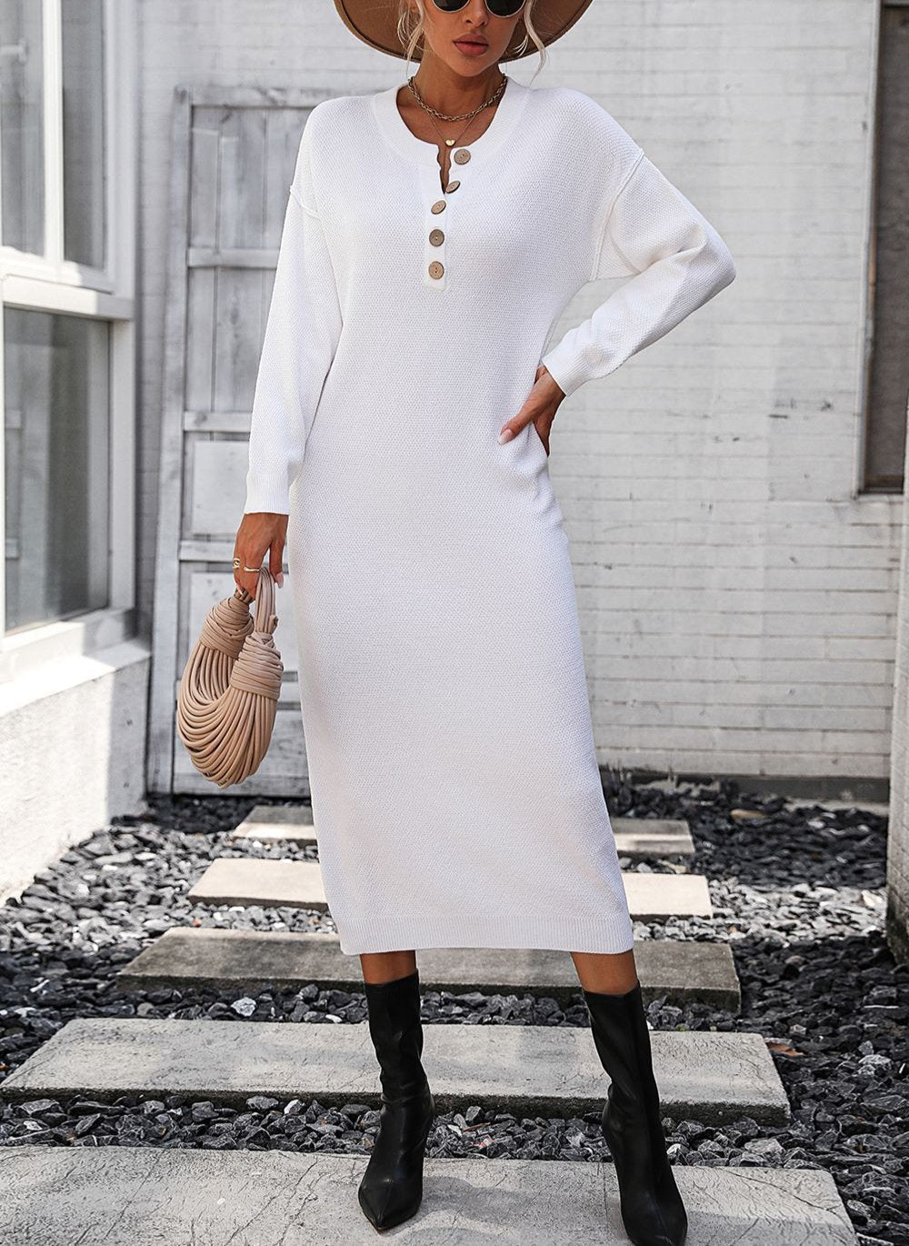 W&W Mode | Schicker Herbst Sweatkleid mit Knopfdetail für Frauen