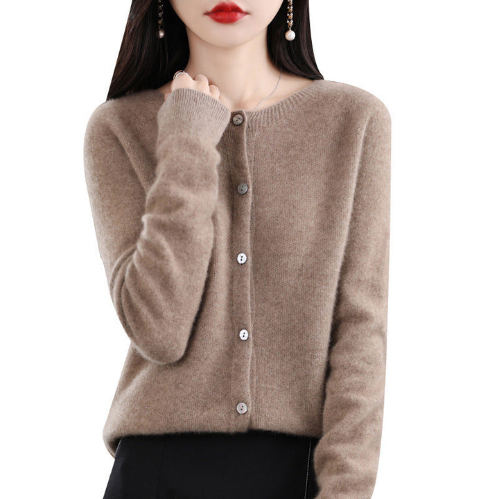W&W Mode | Lockerer Damen Cashmere Strickjacke Mit Rundhalsausschnitt Aus Hochwertiger Veganer Wolle