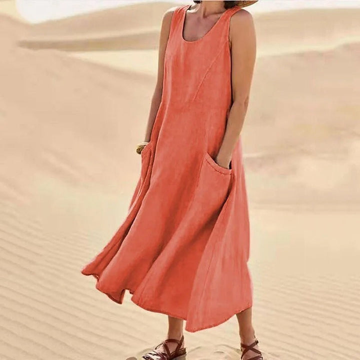 W&W Mode | Ärmelloses Leinenkleid mit Taschen für Damen