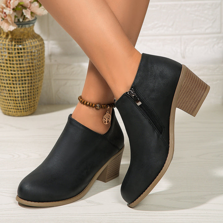 W&W Mode | Stiefeletten - Damen bequeme Stiefel mit Blockabsatz und Reißverschluss