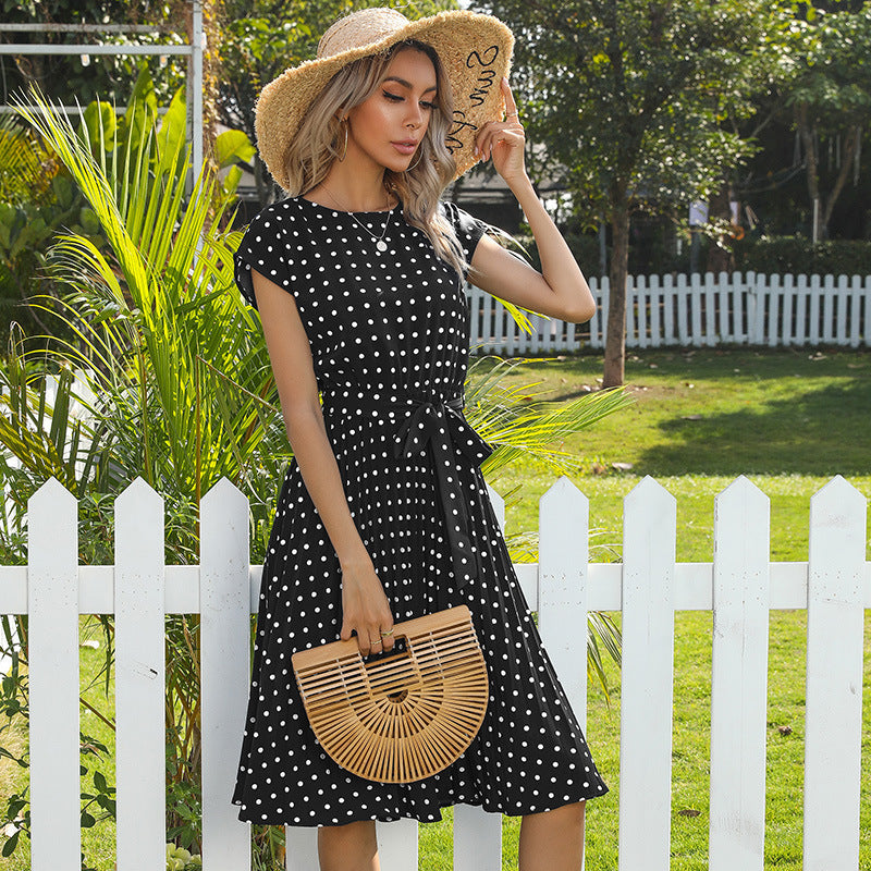 W&W Mode | Elegantes Polka Dot Midi Kleid Mit Kurzen Ärmeln Für Damen