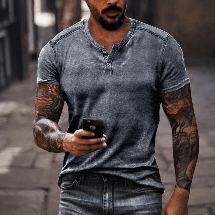 W&W Mode | Herren Shirt Lässig Henley Kragen T-Shirt Atmungsaktives Material